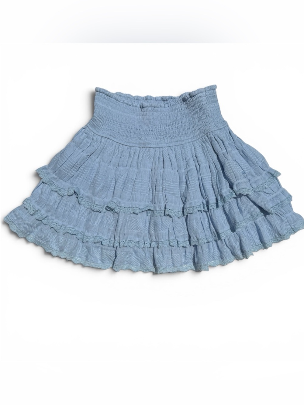 American Threads Light Blue Smocked Waist Ruffled Skirt